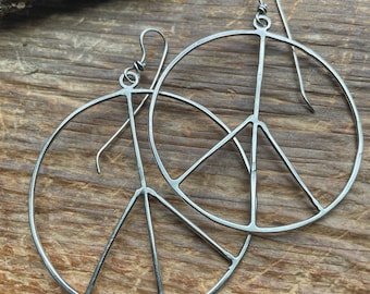 Sterling artisan Peace symbol hoops