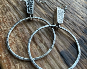 Sterling silver hollow form Drop Hoop earrings