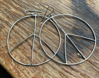 Sterling artisan Peace symbol hoops