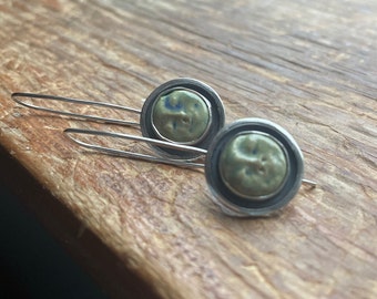 Relaxing green and blue moon face Sterling drop earrings