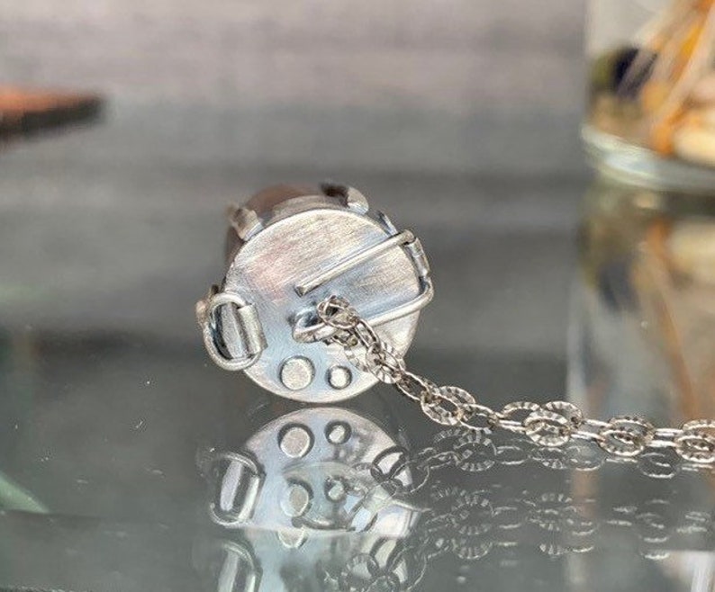 Brown Glass Caged Vial Functional Sterling keeper Locket with garnet Gemstone