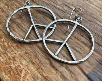 Sterling artisan Peace symbol hoops