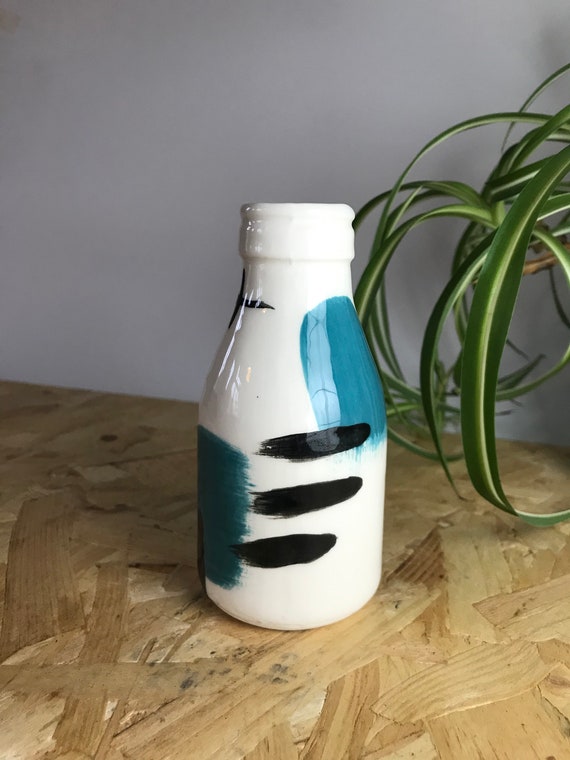 Ceramic Milk Bottle Shape With Bold Colour And Abstract Etsy