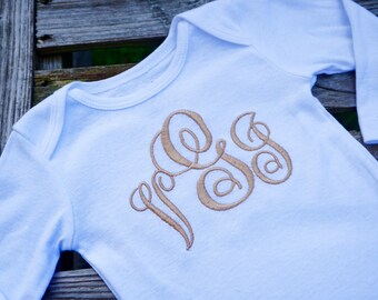 Monogrammed bodysuit / tee baptism shirt baptism after party shirt monogrammed shirt initial shirt silver and white monogram