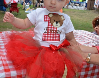 Teddy bear picnic shirt first birthday shirt first birthday shirt teddy 1st birthday brown teddy shirt teddy bear birthday red gingham