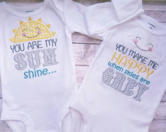 You are my sunshine top / bodysuit twins baby shower gift you are my sunshine shirt sun and clouds shirt boys sunshine shirt girls sunshine