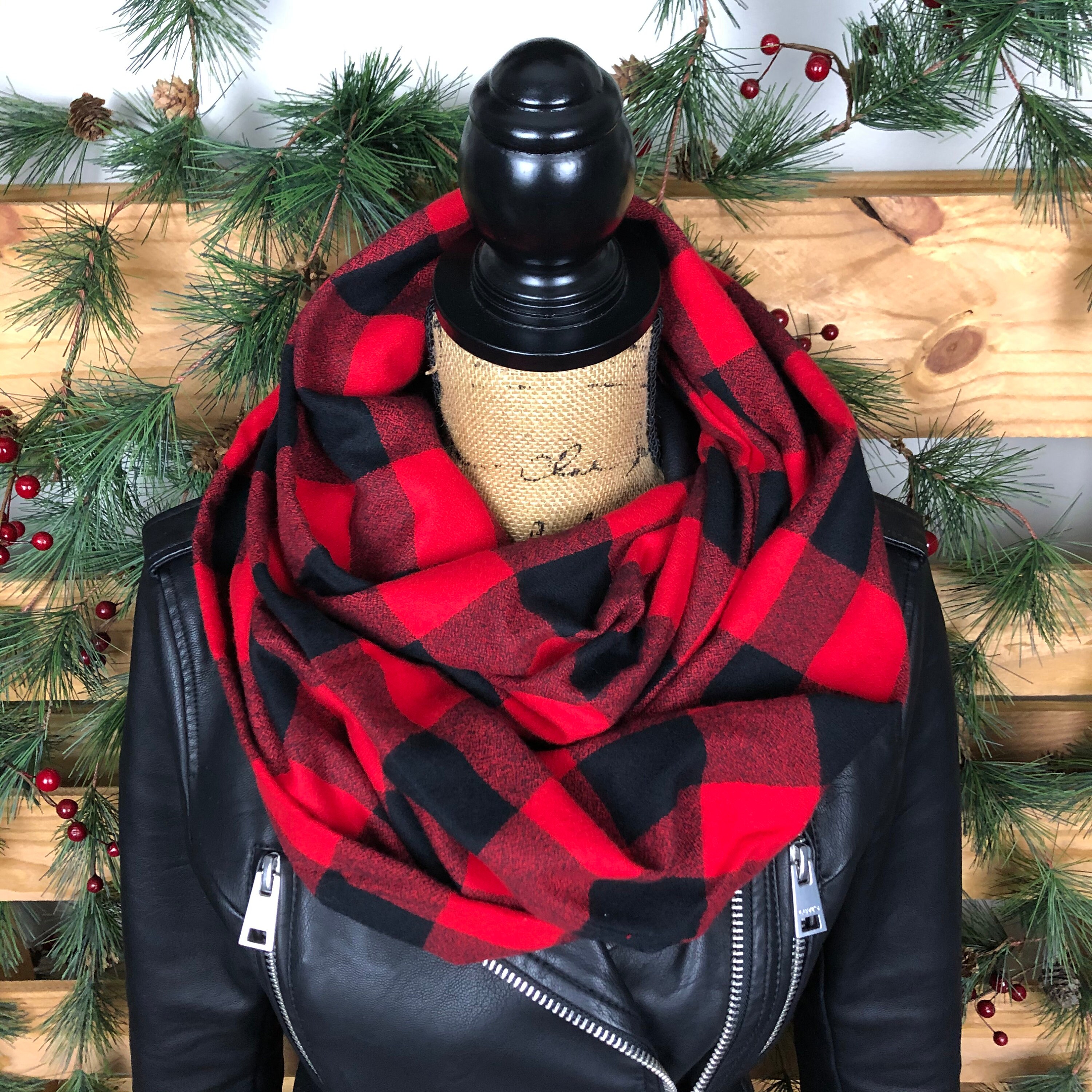 Flannel Scarf Buffalo Plaid Scarf Red Flannel Scarf Handcrafted