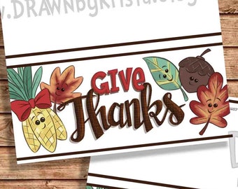 Give Thanks Bag Topper PLUS PYO Version, Printable, Fall, Thanksgiving Bag Topper, Instant Download Jpeg