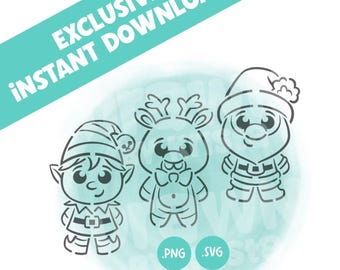 Santa Rudolph Elf Christmas Printable PYO Cookie Stencil Treat Holiday Paint Your Own Cookies Teacher Gift Kids