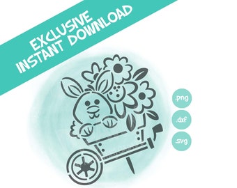 Bunny in a Flower Wheelbarrow- Easter-PYO Digital File- Instant Download- *Personal Use only NOT for Commercial Use as of 2020*-