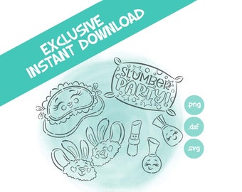 Slumber Party Stencil Set- Pillow-Nail Polish-Sleeping Mask- Bunny Slippers- PYO Digital File- Instant Download, SVG, PNG Files