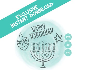 Happy Hanukkah- Dreidel, Menorah, Star of David- Stencil, PYO, SVG, PNG Files, Instant Download