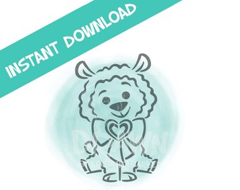 Valentine Llama Sitting with Bow- PYO Digital File- Instant Download- *Personal Use only NOT for Commercial Use as of 2020*-