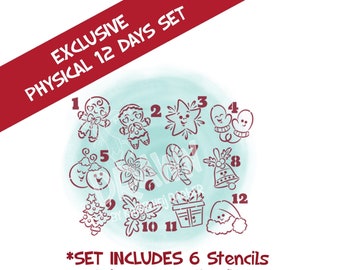 12 Days HALF Advent Stencil Set **PHYSICAL** 12 images on 6 Stencils - PYO Stencil- Mailed to You