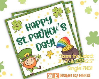St. Patrick's Day Gift Tag, Leprechaun, Pot of Gold, 4 leaf Clover, Rainbow, Kids Gift, Cookie Tag, Teacher gift, Gift Tag