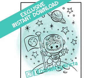 Astronaut, Space, Planets Themed, Printable, Coloring Page