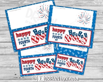 Happy Fourth of July Bag Topper, *NEW 4 PACK, Printable, 4th of July, graduation gift, 3", 4", 5", 7" wide, customizable- PR50-H4TH