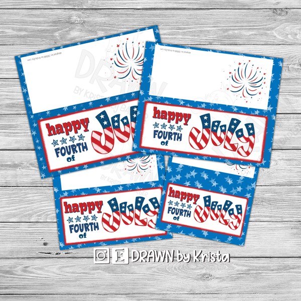 Happy Fourth of July Bag Topper, *NEW 4 PACK, Printable, 4th of July, graduation gift, 3", 4", 5", 7" wide, customizable- PR50-H4TH