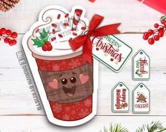 Holiday Latte Printable Gift Card Holder, Cricut File, Print and Cut,Thank You, Merry Christmas, Teacher Gift, PLUS 4 tags