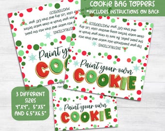 Winter Christmas Printable PYO Cookie Bag Topper Treat Holiday Paint Your Own Instructions Bag Topper Cookies Teacher Gift Kids Party Tag