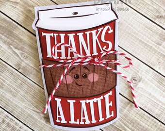 Thanks A Latte, porte-cartes cadeau imprimable, cadeau enseignant, cadeau de remerciement