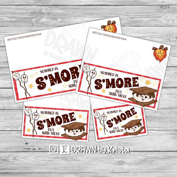 S’more Fun Bag Topper, *NEW 4 PACK, Printable, S’more, camping, gift, 3", 4", 5", 7" wide