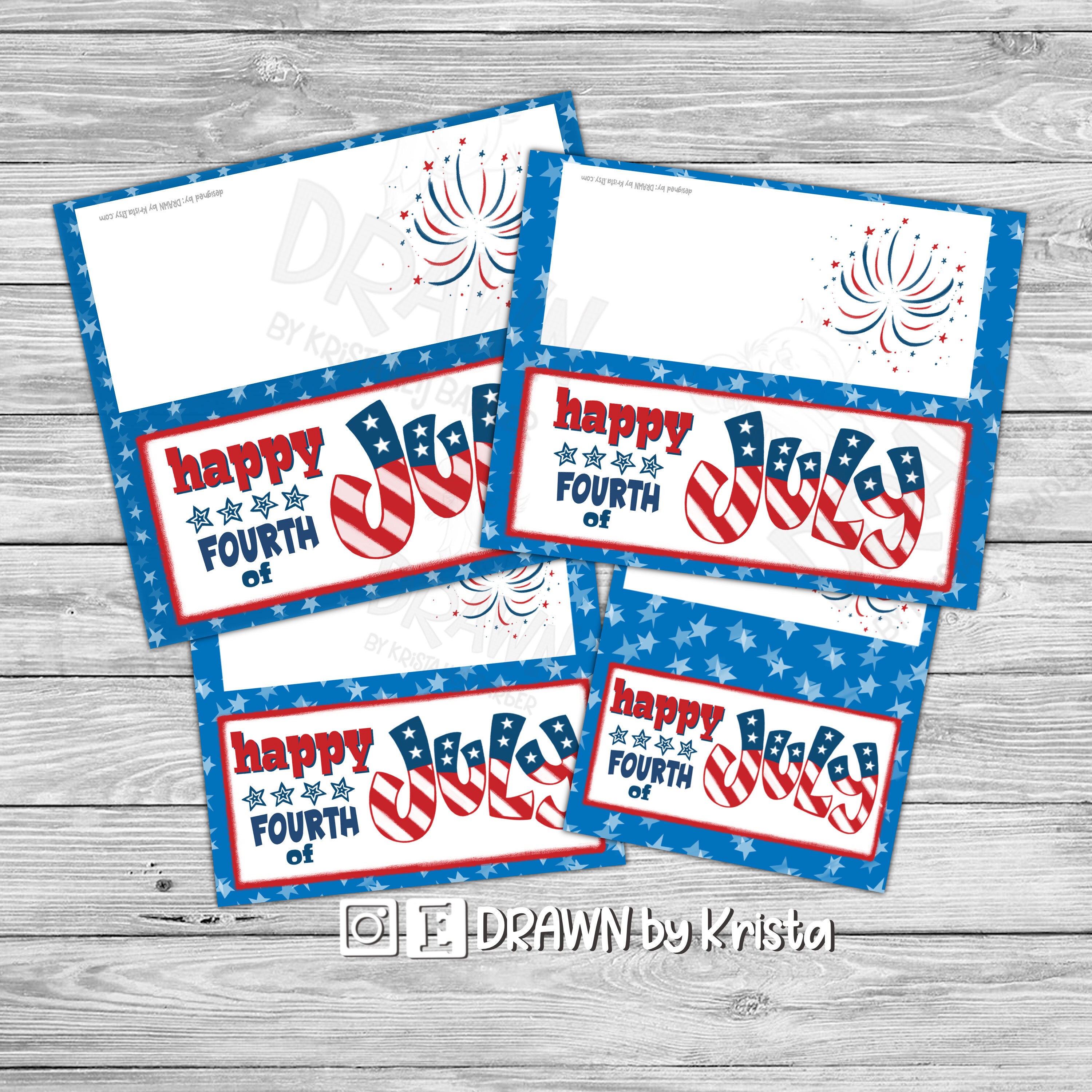 Happy Fourth of July Bag Topper, *NEW 4 PACK, Printable, 4th of July, graduation gift, 3", 4", 5", 7" wide, customizable- PR50-H4TH