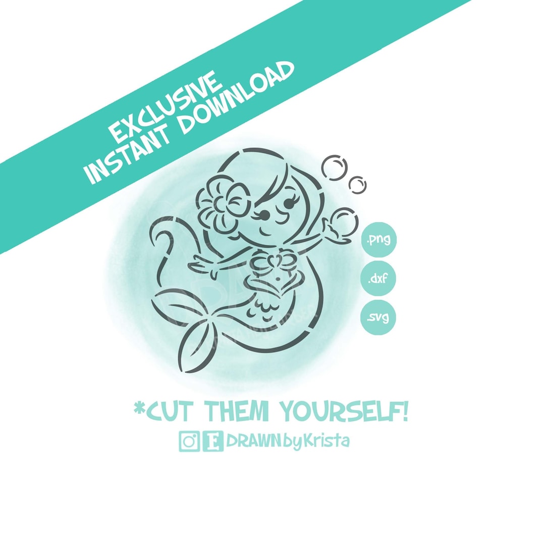 Mermaid With Bubbles- Stencil, PYO, SVG, PNG Files, Instant Download ...
