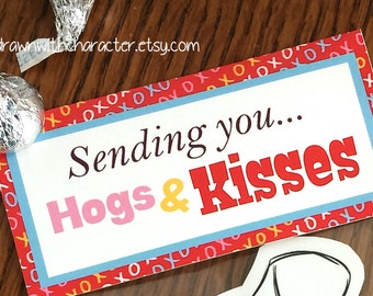 Printable Bag Topper "Sending You, Hogs and Kisses!"  Valentine, Teacher Thank you Printable- PR22-HOGKIS