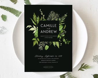 Woodland Botanical Wedding Invitation Template Printable Greenery Wedding Stationery DIY Instant Download Editable Invites Dark Ivy Templett