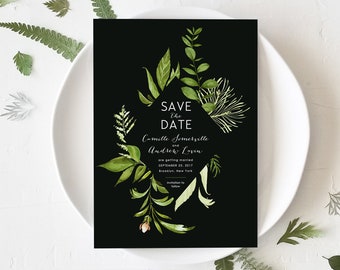 Wedding Save the Date Template, Printable Save the Dates, Instant Download Editable Digital STD, Nature Dark Woodland Greenery, Ivy Templett