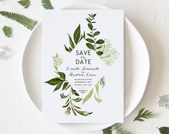 Wedding Save the Date Template, Printable Save the Dates, Instant Download Editable Digital STD, Botanical Woodland Greenery, Ivy Templett