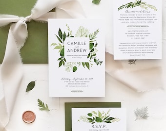 Woodland Botanical Wedding Invitation Template Set Printable Greenery Wedding 3pcs Suite DIY Instant Download Editable Invites Ivy Templett