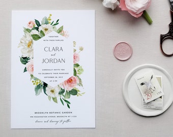 Summer Blush Wedding Invitation Template, Printable Wedding Instant Download Digital Editable Invites, Romantic Spring Floral Clara Templett