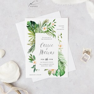 Tropical Beach Wedding Invitation Template Printable Hawaii Destination DIY Instant Download PDF Digital Editable Pink Floral Carrie Invite image 3