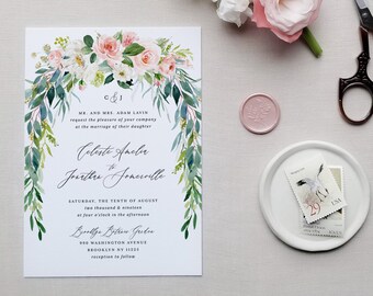 Printable Garden Wedding Invitation Template Summer Blush Instant Download DIY Editable PDF Invites Romantic Floral Drop Celeste Templett