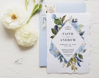 Dusty Blue Floral Wedding Invitation Template Printable Modern Watercolor DIY Instant Download Editable Digital PDF Invites Faith Templett