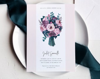 Peony Eucalyptus Bridal Shower Invitation Template Printable Mauve Navy Blush Wedding Shower DIY Instant Download Editable Invites Templett