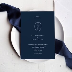 Classic Wedding Invitation Template Printable Simple Fine Art Cards Digital Instant Download Editable Black Navy Blue Invites Faye Templett image 1