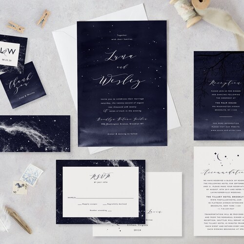 Starry Night Wedding Invitation Template Set Printable Space - Etsy