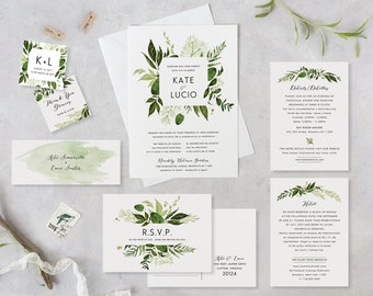 Bilingual Greenery Wedding Invitation Template Printable Botanical Woodland Suite Digital Instant Download Editable PDF Invites Ivy Templett