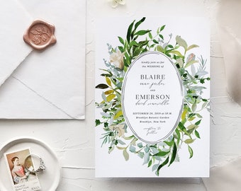 Greenery Wreath Floral Wedding Invitation Template Printable DIY Instant Download Digital Editable Botanical PDF Invites Blaire Templett