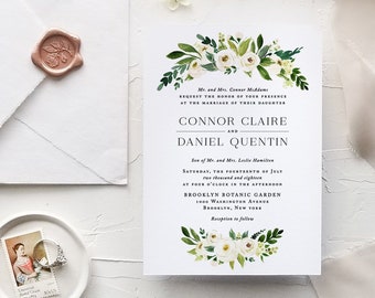 Wedding Invitation Template, Printable Wedding Invite, Instant Download Digital Editable Invites PDF, Classic White Floral, Blossom Templett