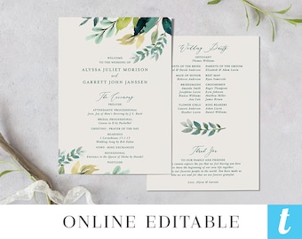printable wedding program template instant download order of etsy