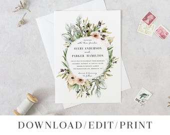 wedding invitation template printable wedding invites etsy