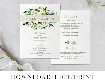 printable wedding program template instant download order of etsy