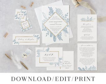 dusty blue invite etsy blue and gold invitation templates