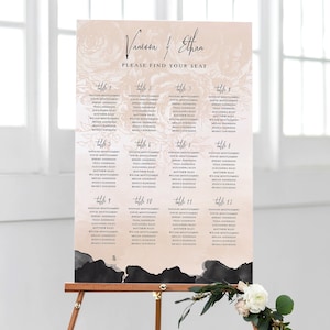 Printable Gothic Wedding Seating Chart Template Instant Download Editable Wedding Sign Decoration PDF Dark Vintage Roses Vanessa Templett image 1