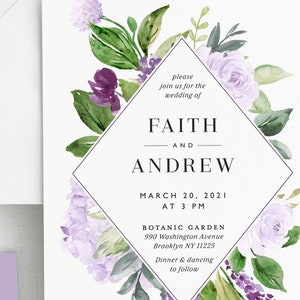 Purple Floral Wedding Invitation Template Printable Lavender Watercolor Greenery Instant Download Editable Digital Invites Faith Templett image 5