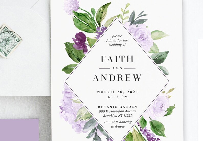 Purple Floral Wedding Invitation Template Printable Lavender Watercolor Greenery Instant Download Editable Digital Invites Faith Templett image 5